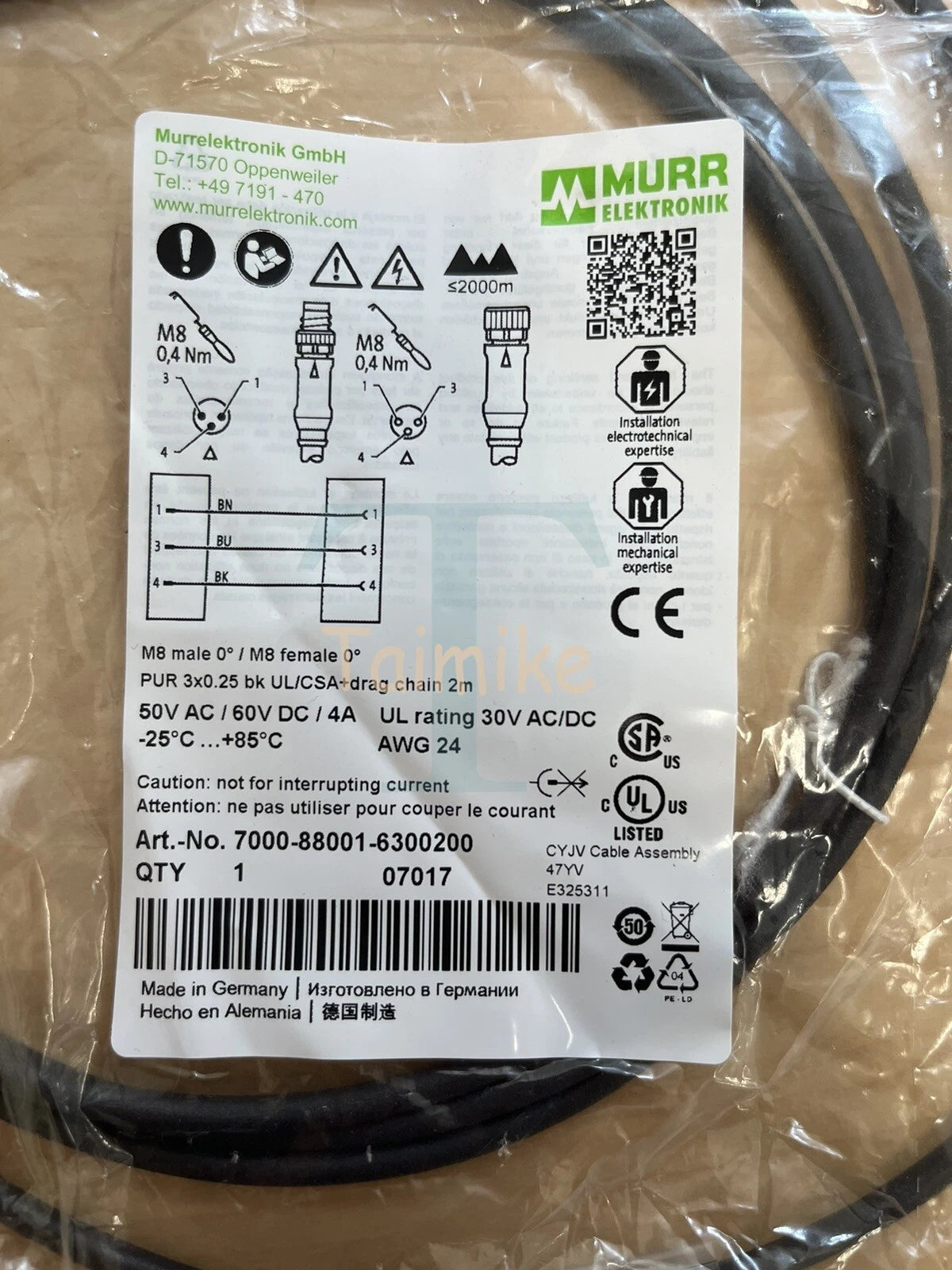 ! Murr Elektronik 7000-88001-6300200 M8 Male 0 / M8 Female 0