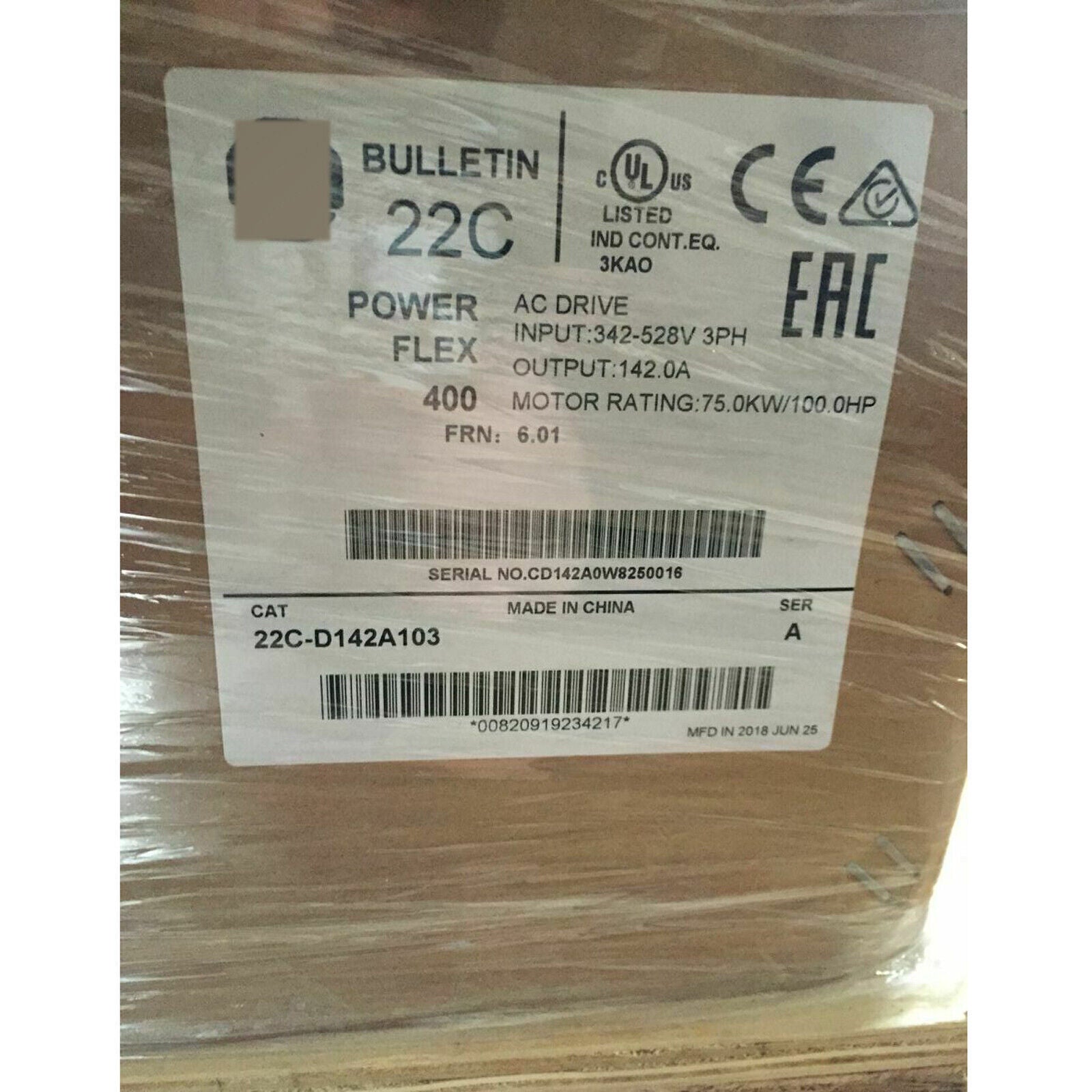 Allen-Bradley PowerFlex 400 75kW 100HP AC Drive 22C-D142A103 Model NEW - ALLEN-BRADLEY