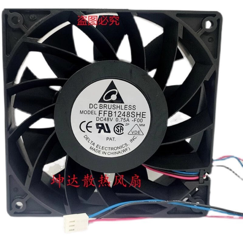 Delta FFB1248SHE-F00 12038 DC48V 0.75A 12CM 3-Pin Dual Ball Ball Velocity Fan