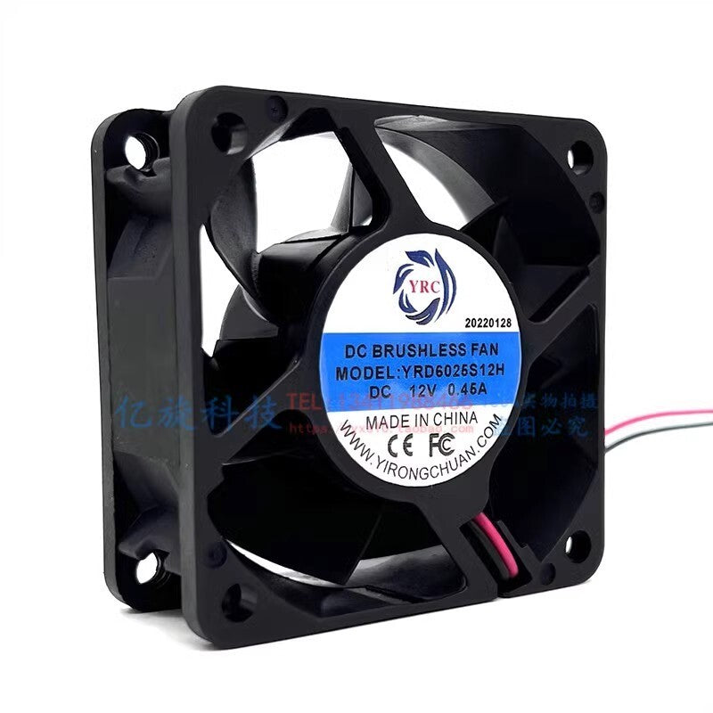 YRC YRD6025S12H 6025 DC12V 0.45A 6CM 2-wire inverter silent cooling fan