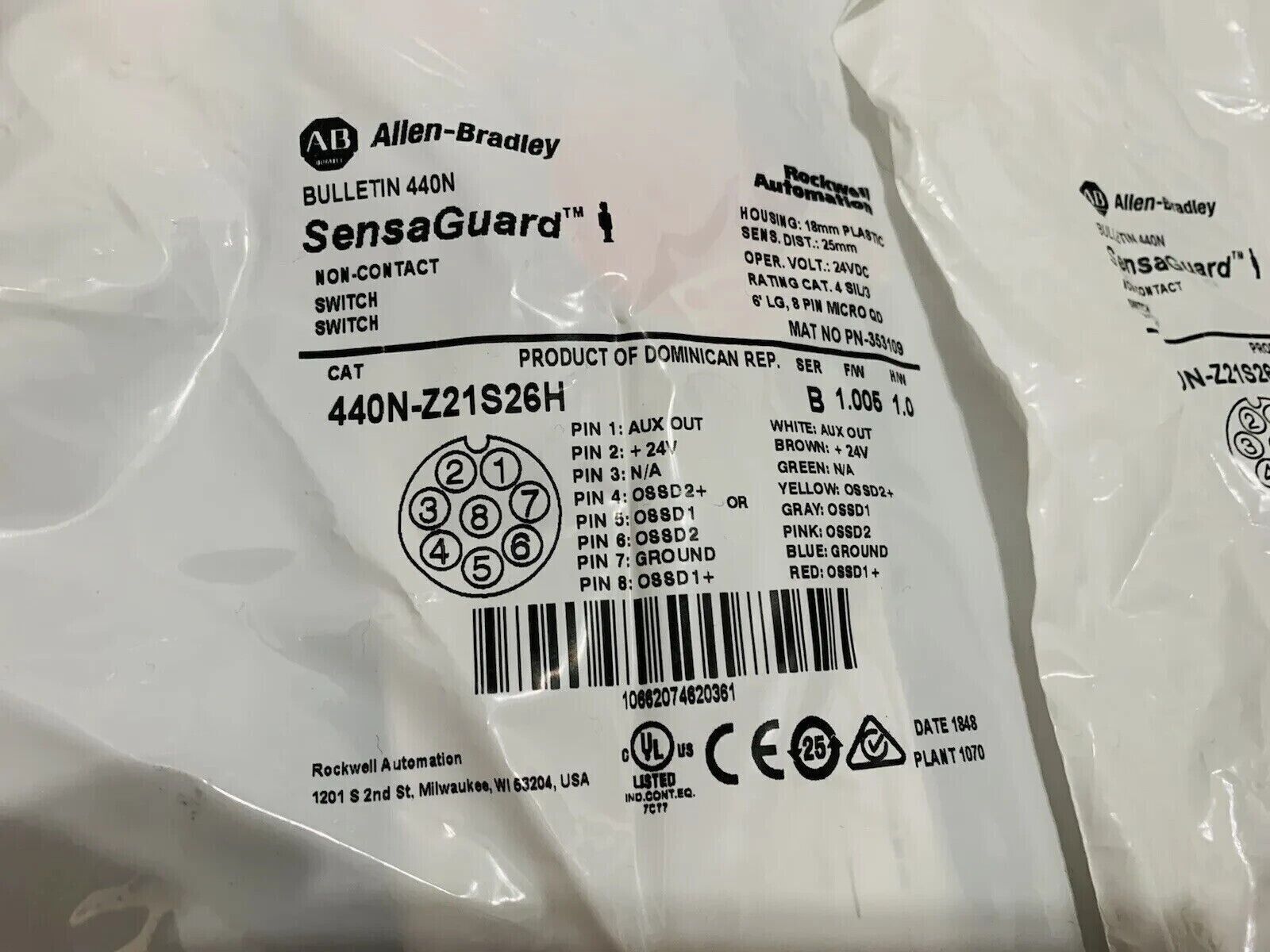 New Allen-Bradley 440N-Z21S26H SensaGuard 18mm Switch - ALLEN-BRADLEY