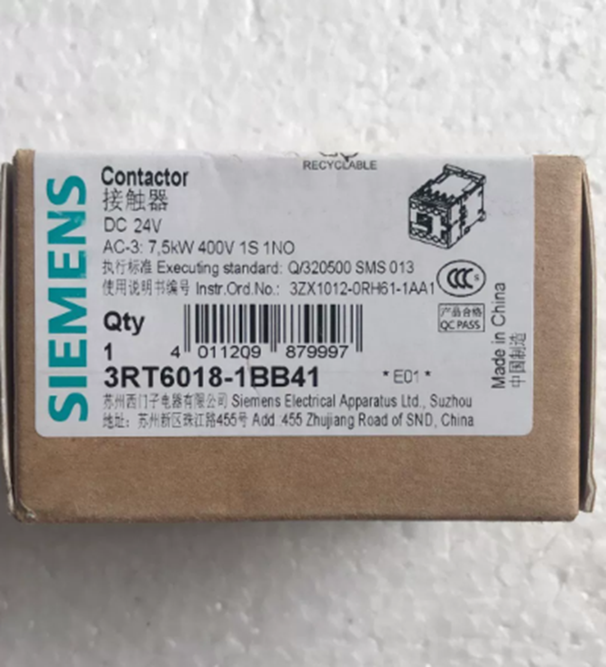 new  SIEMENS Circuit Breaker 3RT6018-1BB41 Contactor 1NO, 3-Pole