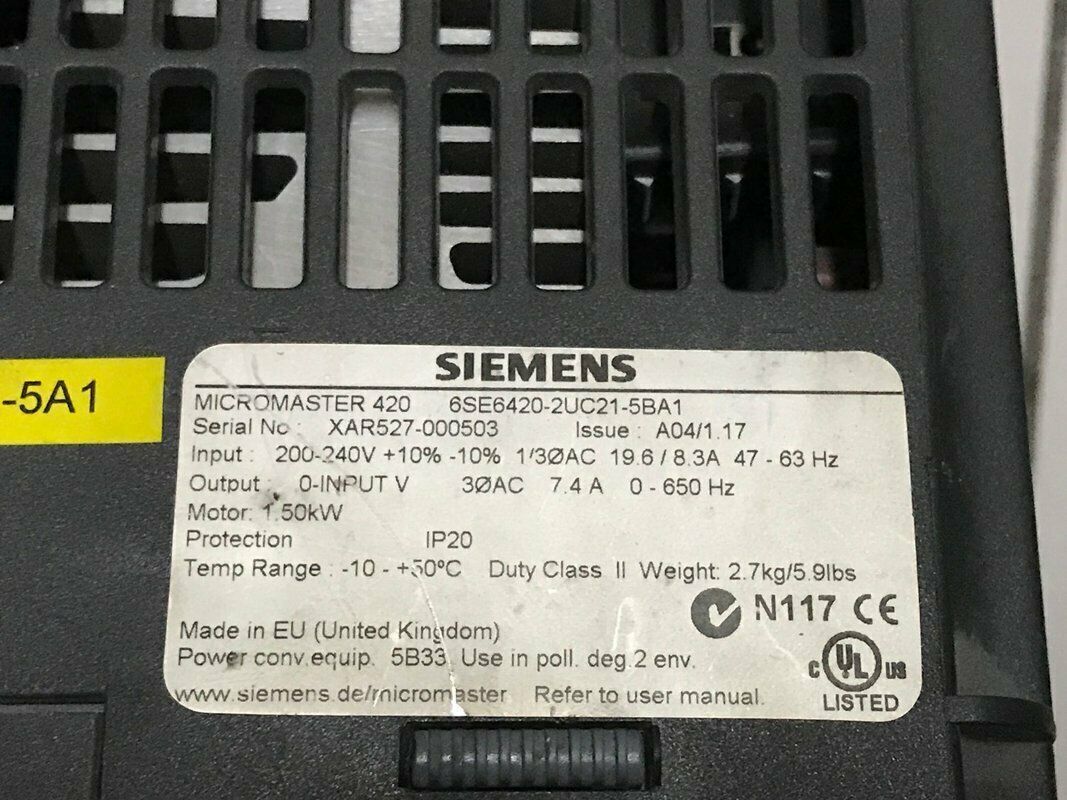 used ONE  Siemens 6SE6420-2UC21-5BA1 Tested In Good Condition