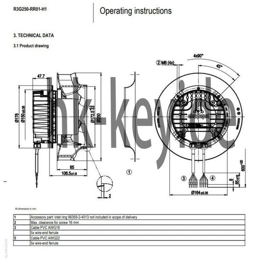 Ebmpapst R3G250-RR01-H1 Centrifugal Fan 230VAC 500W ??250MM 2.2A EC Cooling Fan