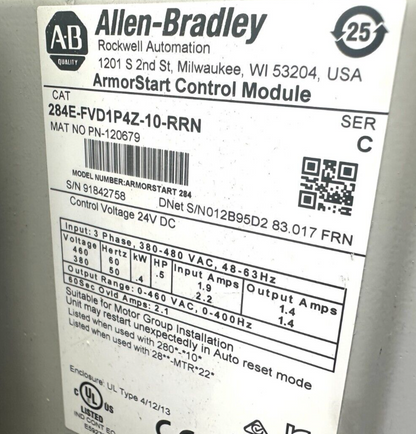 used Allen Bradley 280E-FN-10-R 284E-FVD1P4Z-10-RRN ArmorStart Motor Controller - KOEED