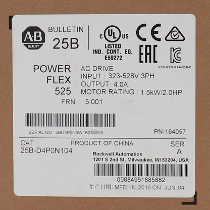 Allen Bradley 25B-D4P0N104 1.5kW AC Drive | High Efficiency Industrial Motor | New In Box | Allen Bradley Drives - ALLEN BRADLEY