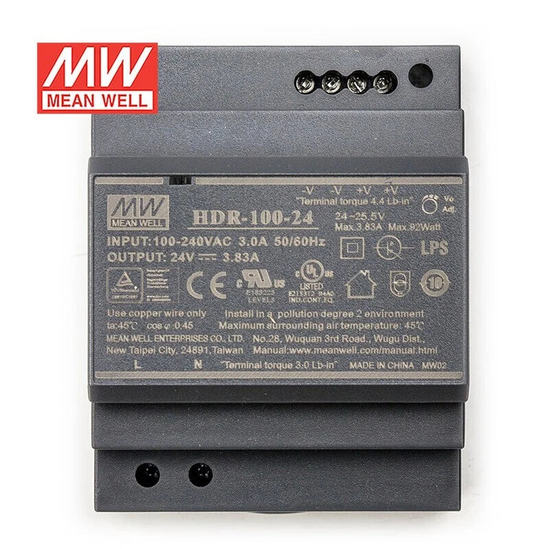 Mean Well HDR-100 Series DIN Rail Power Supply 100W 12V 24V 48V