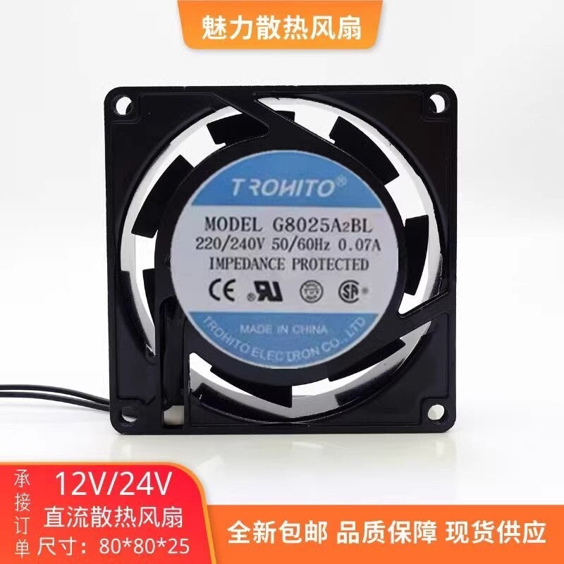 TRONITO G8025A2BL 8025 220/240V 50/60Hz 0.07A 8CM Aluminum Frame Cooling Fan