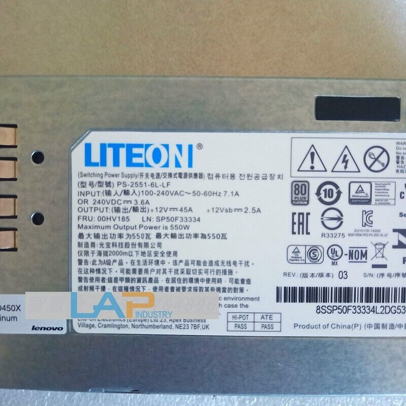 new 1PCS 550W Power Supply PS-2551-6L-LF FOR Lenovo RD350 RD450 RD550 RD650 - LENOVO
