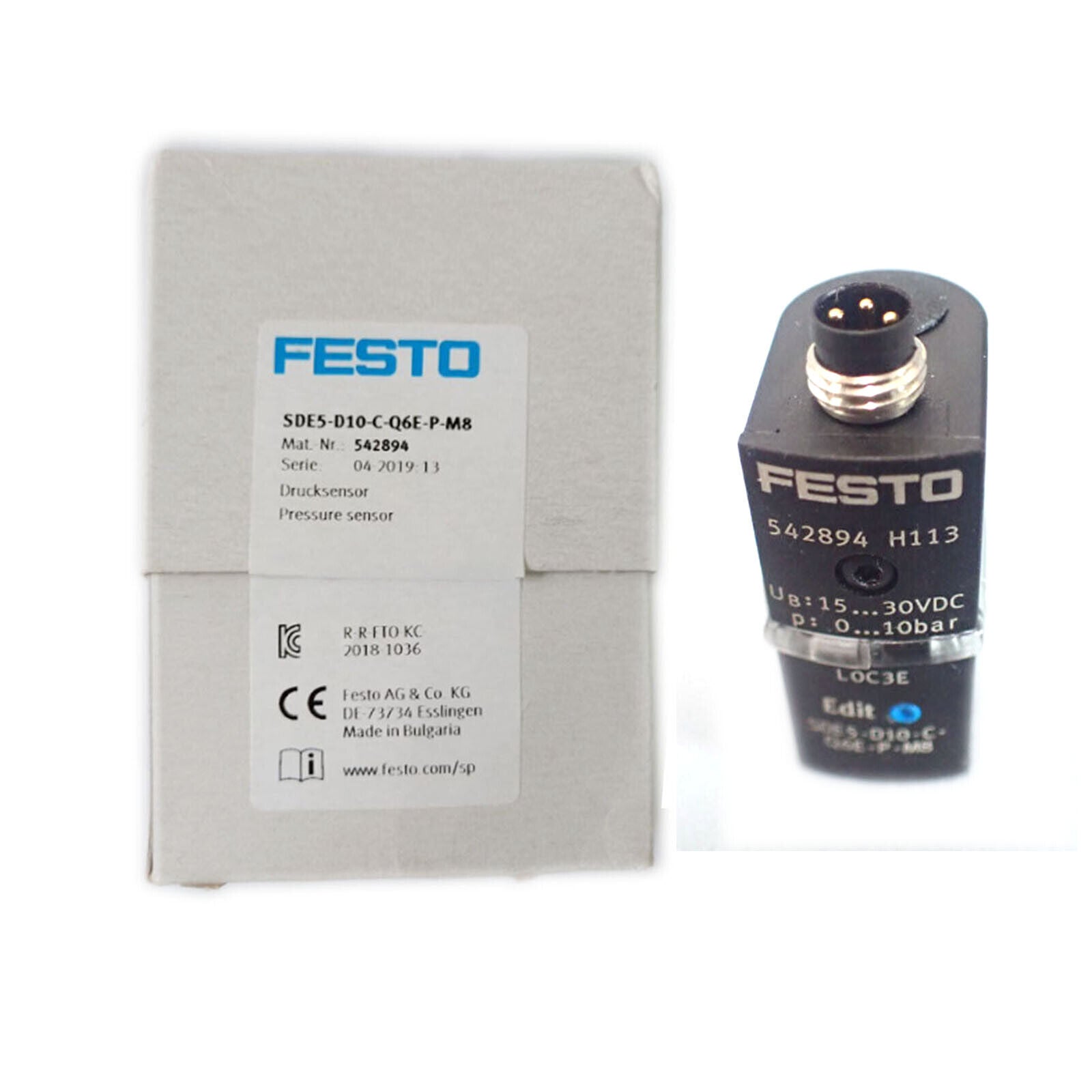 FESTO Pressure Sensor SDE5-D10-C-Q6E-P-M8 - FESTO
