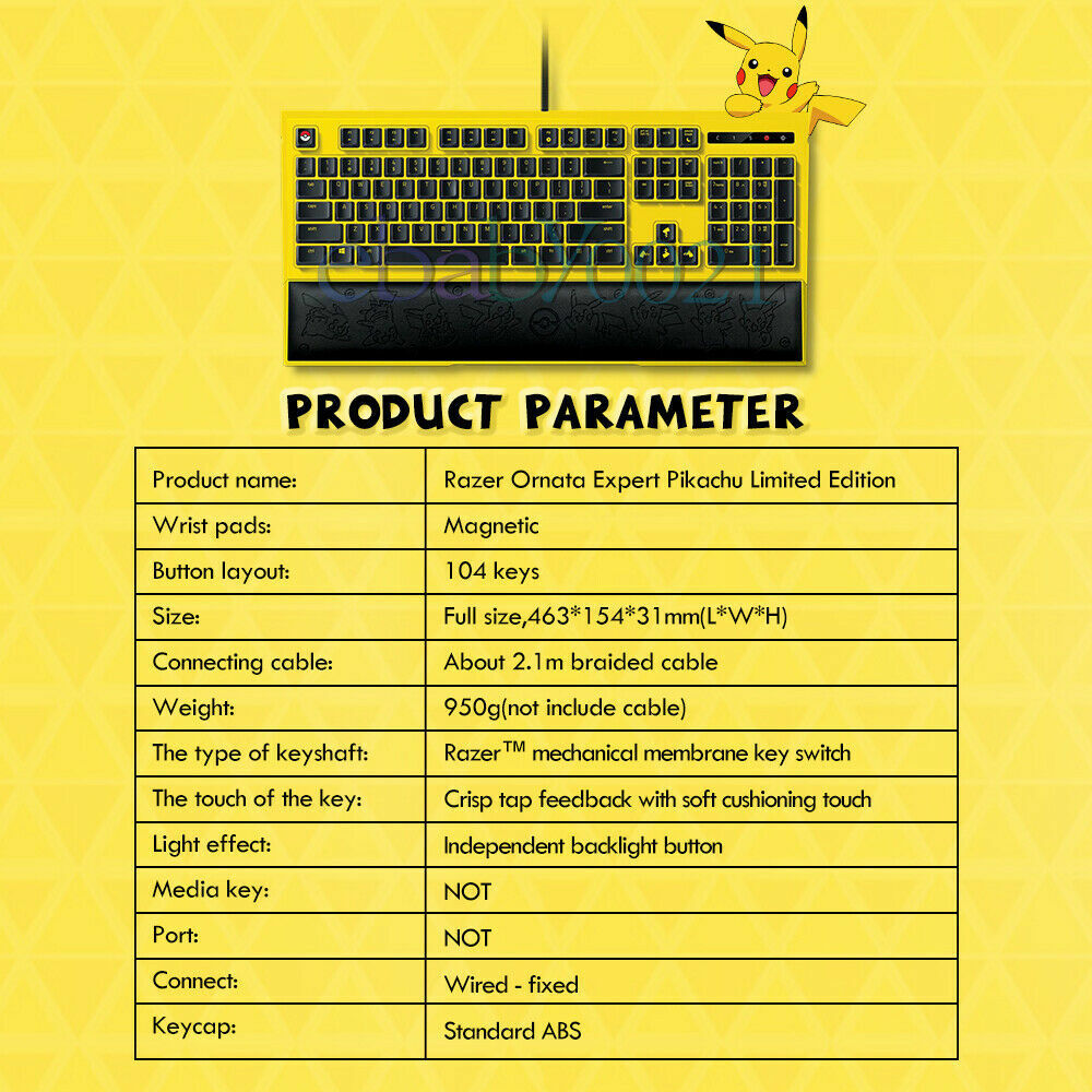 Razer RAZER Pokemon Pikachu wired gaming keyboard 104keys with mechanical keycaps and backlighting - RAZER