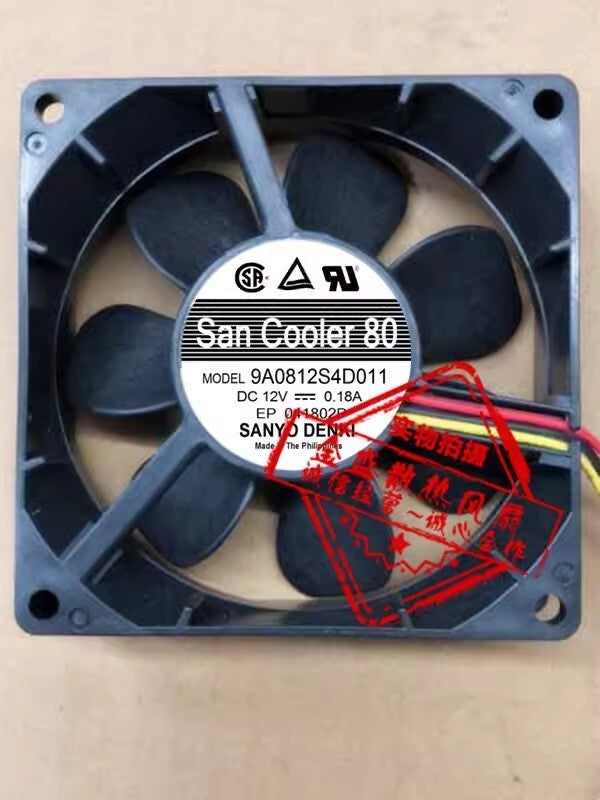 Sanyo 9A0812S4D011 8025 DC12V 0.18A 8CM 3-Wire Inverter Cooling Fan