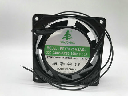 FONSONING FSY8025H2ASL 8025 220~240v AC50/60Hz 0.06A 8cm 2-wire cooling fan