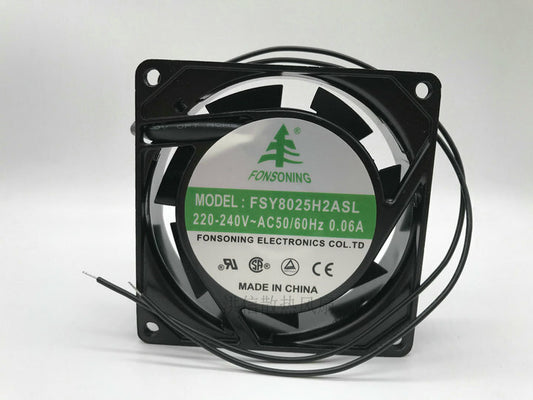 FONSONING FSY8025H2ASL 8025 220~240v AC50/60Hz 0.06A 8cm 2-wire cooling fan