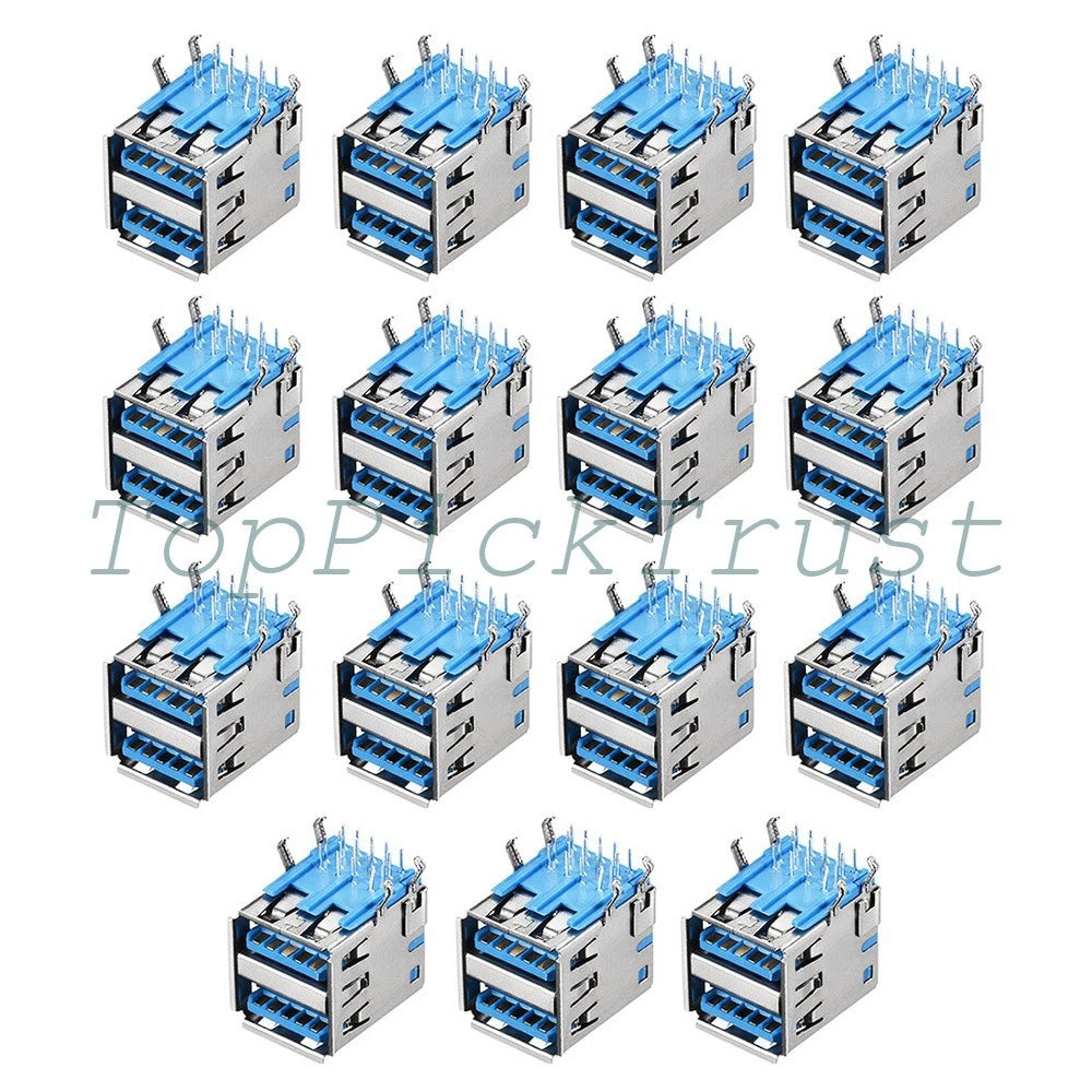 15Pcs Dual Port Female Jack 90 Degree PCB USB Connector 3.0 Type-A