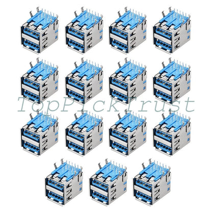 15Pcs Dual Port Female Jack 90 Degree PCB USB Connector 3.0 Type-A