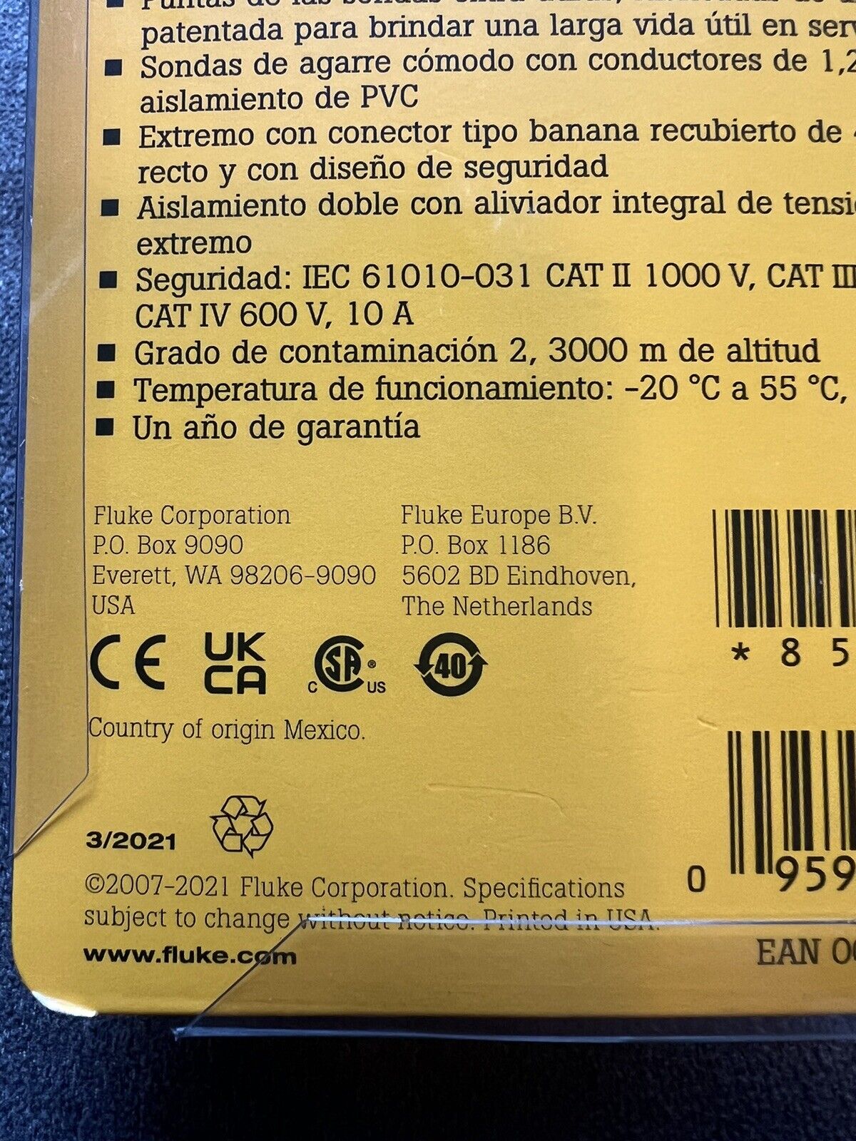 Fluke TL75 Hard Point 2mm Probe Test Lead - FLUKE
