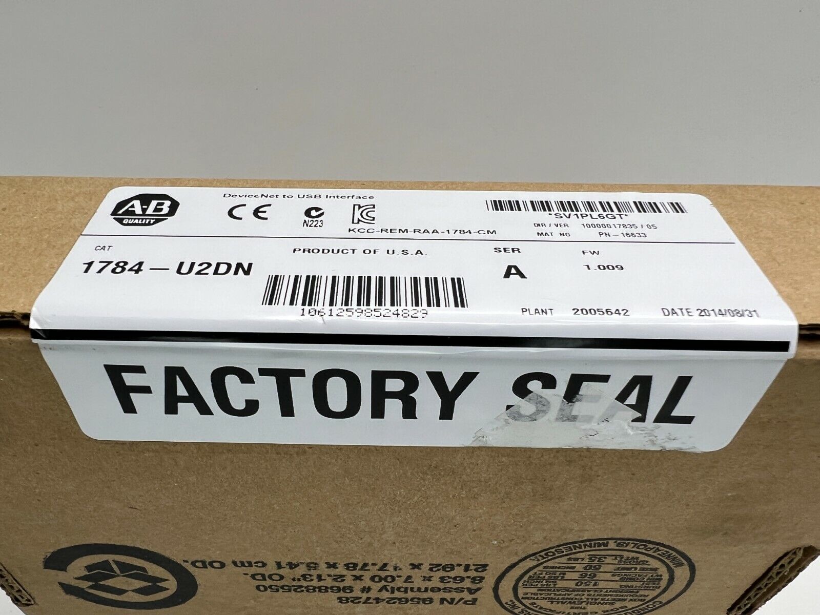 Surplus Sealed AB 1784-U2DN USB-to-DeviceNet Adapter, 2ft Cable - SURPLUS SEALED