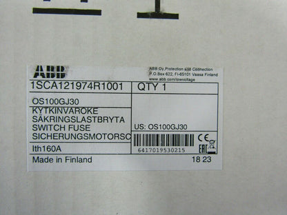 ABB 1SCA121974R1001 OS100GJ30 Fused Switch - ABB