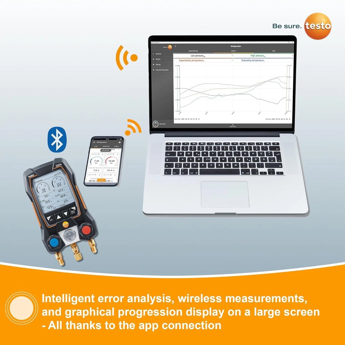 Testo 550s SMART KIT 2-Valve Digital Manifold/Wireless Temp Probe Fast delivery