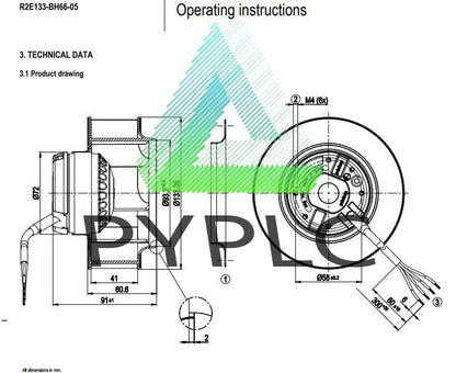 Ebmpapst R2E133-BH66-05 Centrifugal Fan 230VAC 24/27W φ133MM Cabinet Cooling Fan