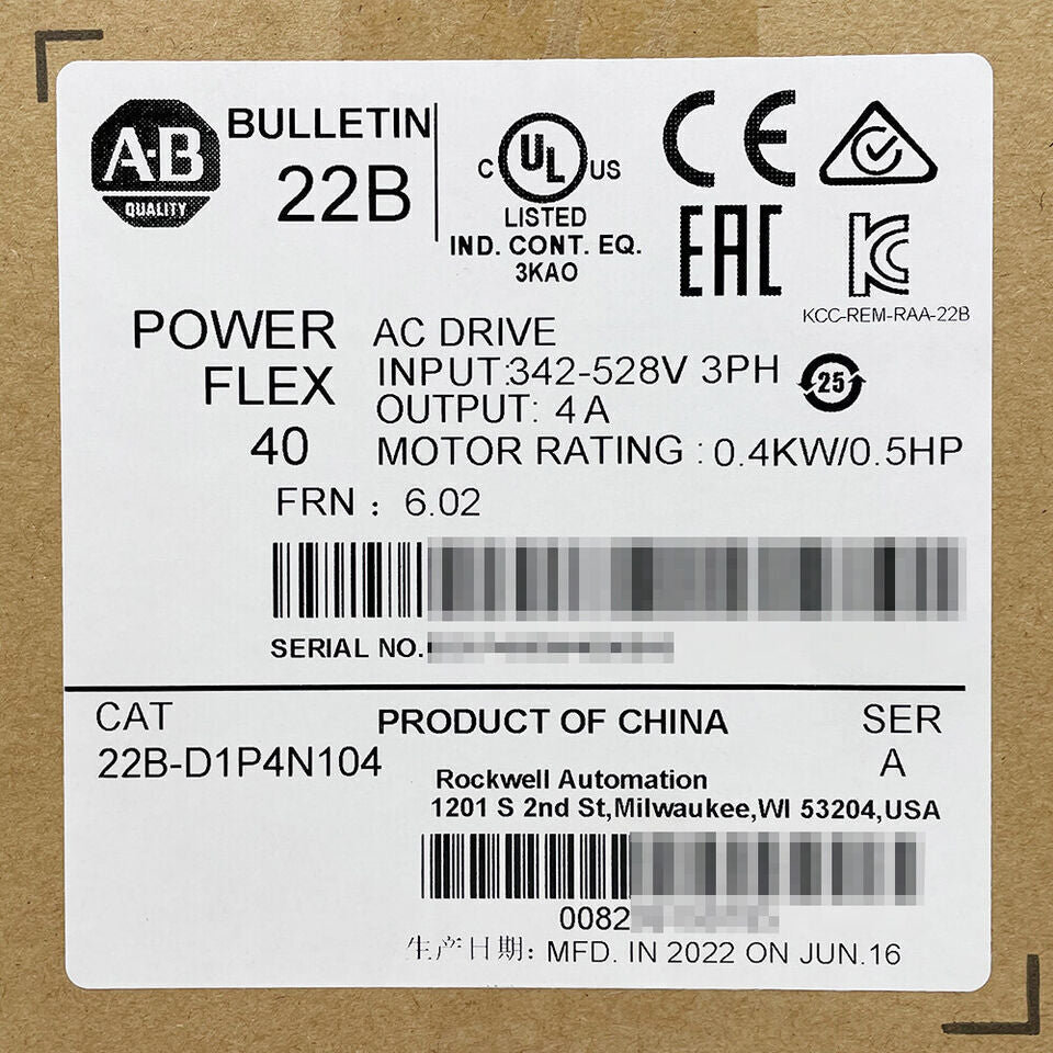 Allen-Bradley 22B-D1P4N104 Power flex 40 AC Drive 0.5HP 22BD1P4N104