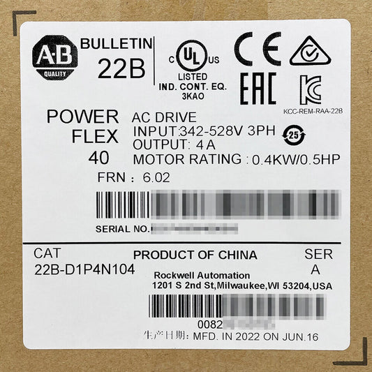 Allen-Bradley 22B-D1P4N104 Power flex 40 AC Drive 0.5HP 22BD1P4N104