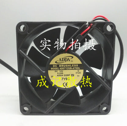 1pcs ADDA AD0712UB-A70GL 12V 0.24A 70mm 7025 2-wire cooling fan 2pin