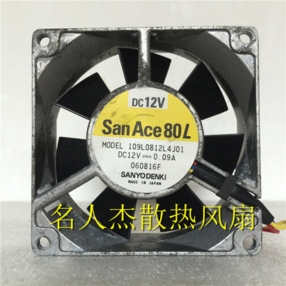 1pcs SAN ACE 80L 109L0812L4J01 8CM 12V 0.09A 3-wire aluminum cooling fan