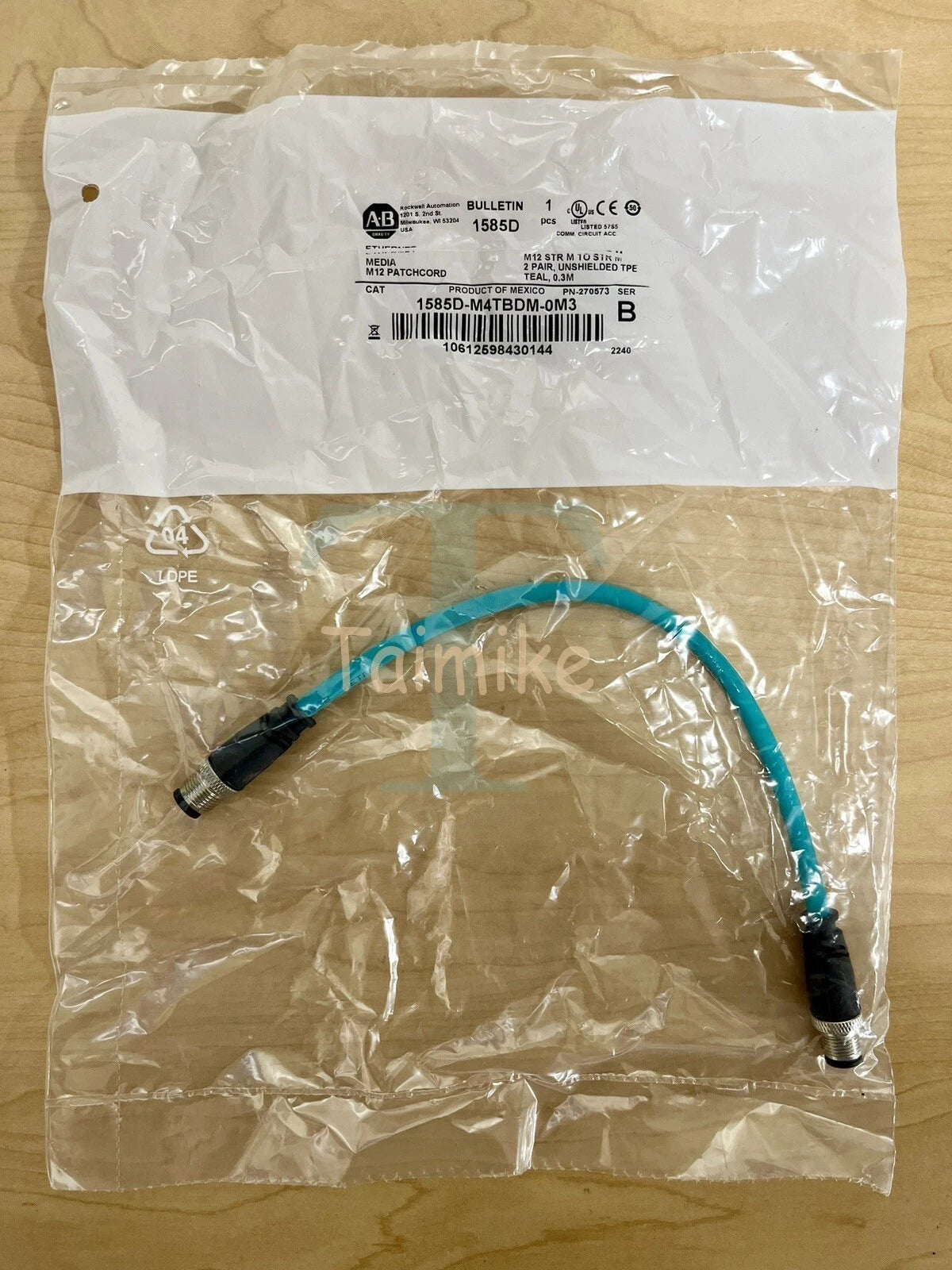 ! Allen-Bradley AB 1585D-M4TBDM-0M3 M12 Ethernet Patchcord 0.3 M - 270573