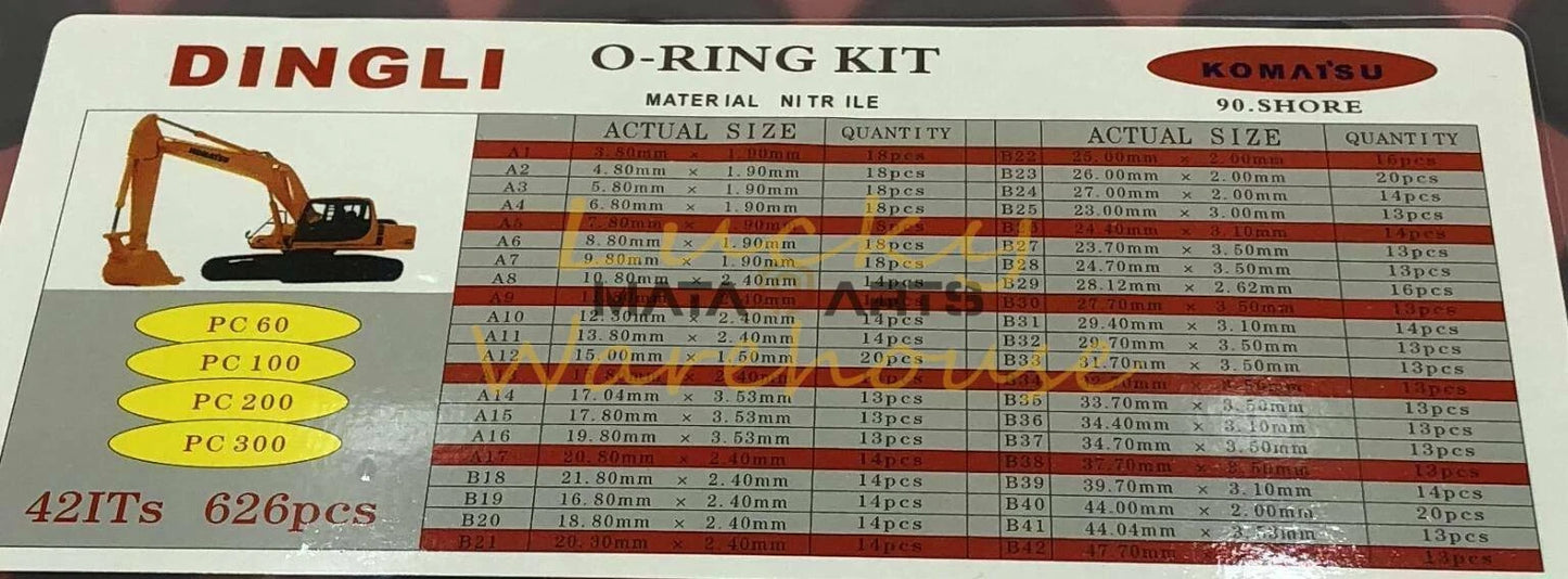 626PCS O-Ring Box Oil Seal Gaskets Repair Kit For Komatsu Excavator