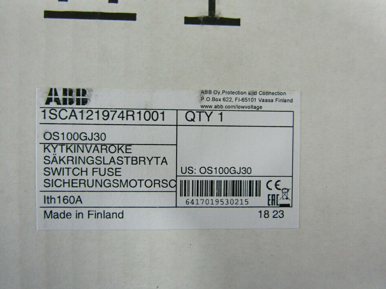 ABB 1SCA121974R1001 OS100GJ30 Fused Switch NEW 1PC ABB