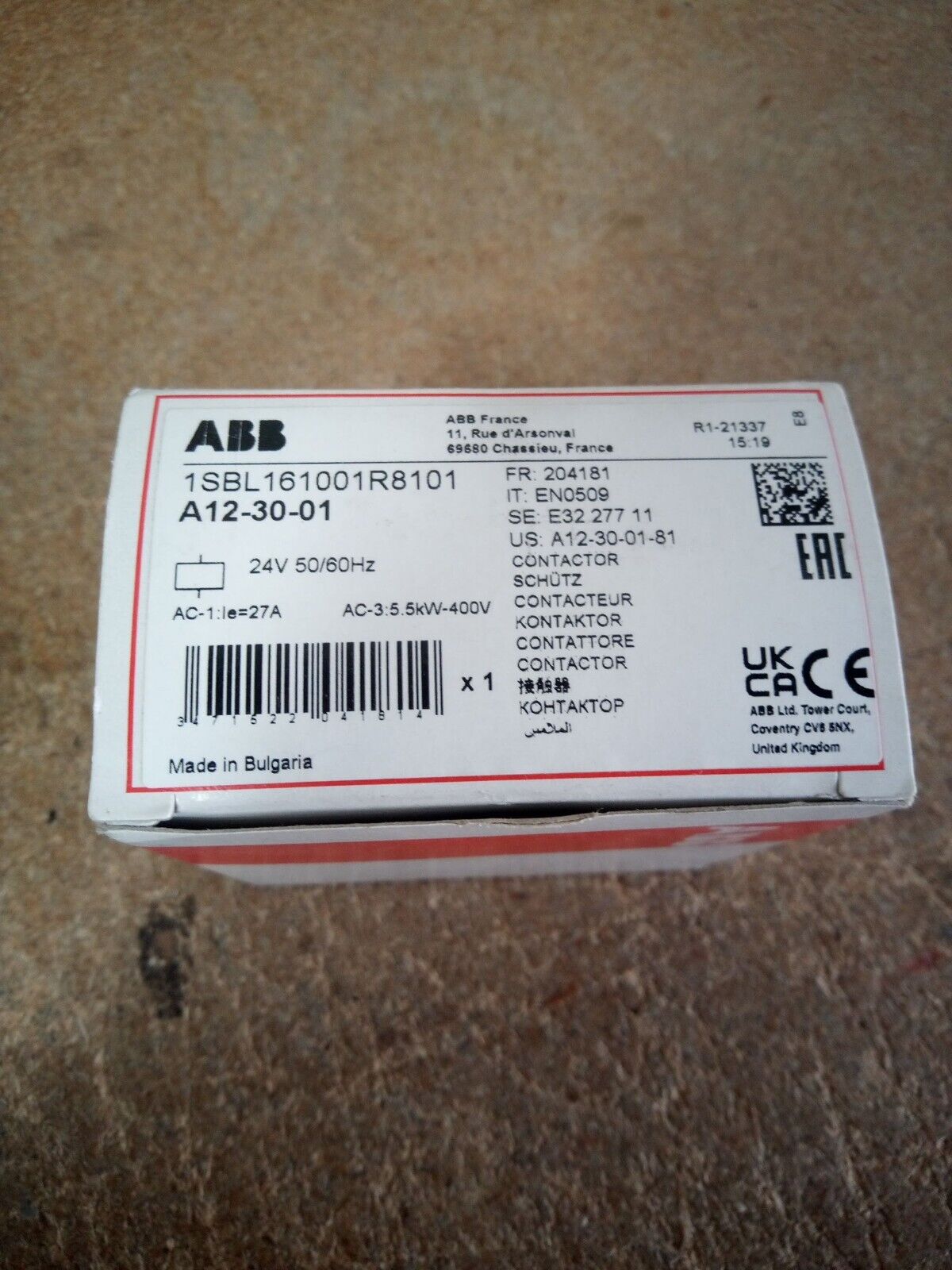 new ABB A12-30-01 CONTACTOR 120V (1SBL161001R8101)