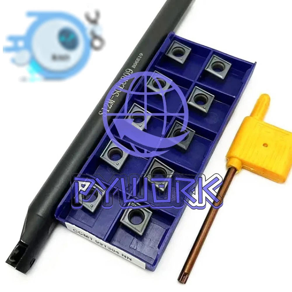 S12M-SCLCR09 CNC Lathe Turning Tool Holder + 10Pcs CCMT09T304 NN Carbide Inserts