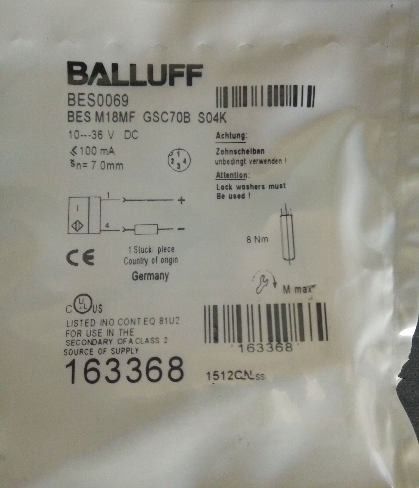 new 1PC  BALLUFF Proximity Switch BES M18MF-GSC70B-S04K Fast BALLUFF