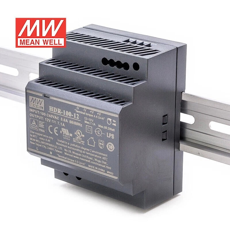 Mean Well HDR-100 Series DIN Rail Power Supply 100W 12V 24V 48V