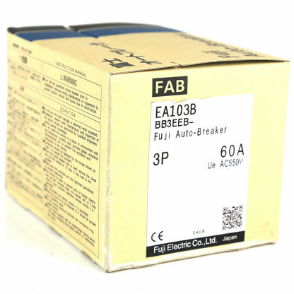 NEW FUJI EA103B 3P 60A Circuit Breaker with 600/600 V AC 100 A 60 A 100 ms 1000 C - FUJ ELECTRIC