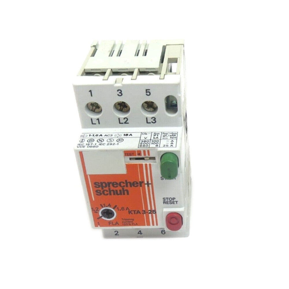 1PC SPRECHER+SCHUH KTA3-25 MANUAL MOTOR STARTER 1.0-1.6 AMP 600VOLT 3POLE