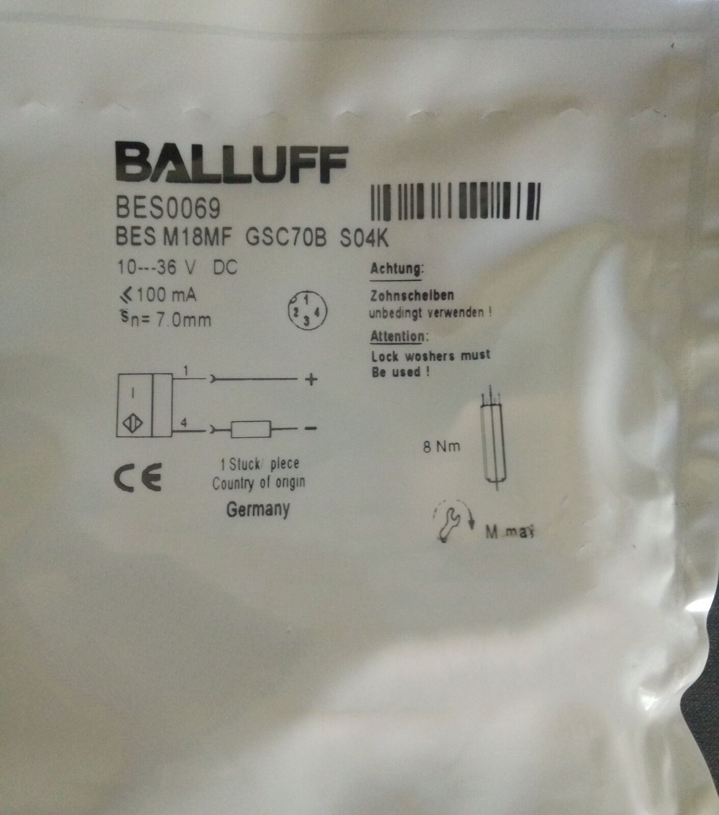 new 1PC  BALLUFF Proximity Switch BES M18MF-GSC70B-S04K Fast BALLUFF