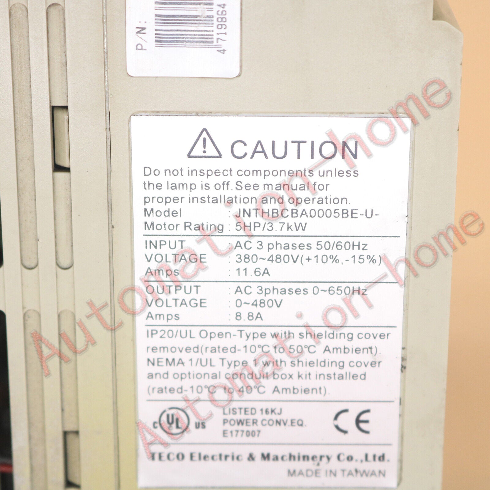 used 1PCS  TECO inverter JNTHBCBA0005BE-U-3.7KW 380V in good condition#QW