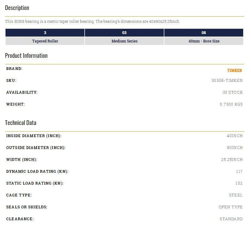 TIMKEN 30308 Taper Roller Bearing 40x90x25.25mm 1PCS