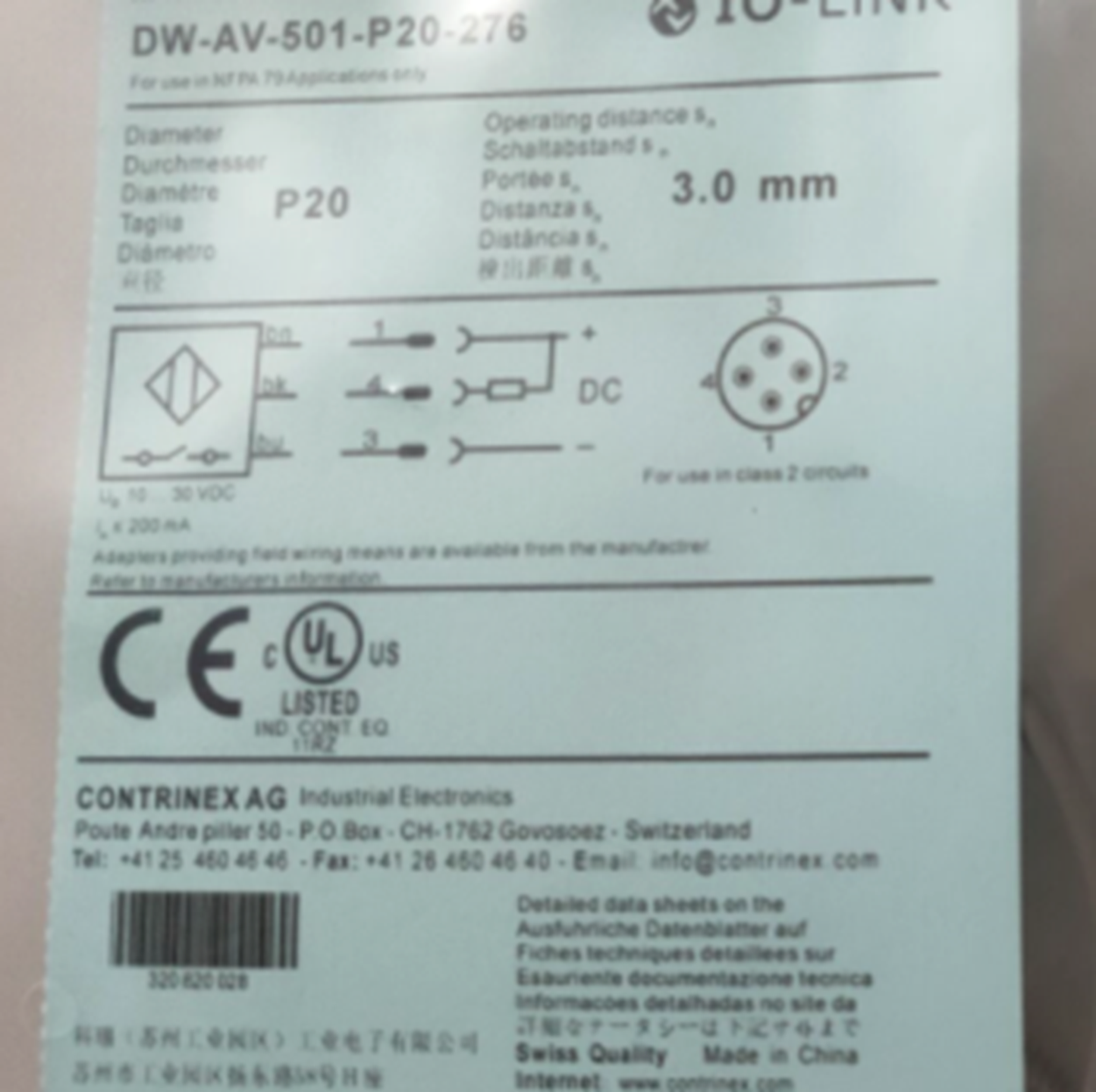 CONTRINEX DW AV 501 20 276 Proximity Switch - CONTRINEX