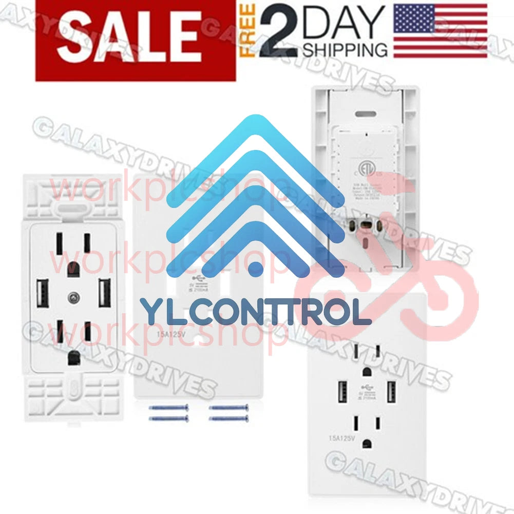 Dual USB Wall Outlet Charger Port Socket with 15A Electrical Receptacles Home US