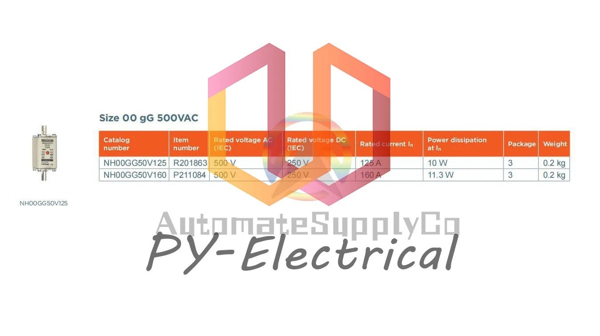 Ferraz Shawmut Mersen NH000GG50V160 Fuse ,160A 500V fuse-link gG Size NH000
