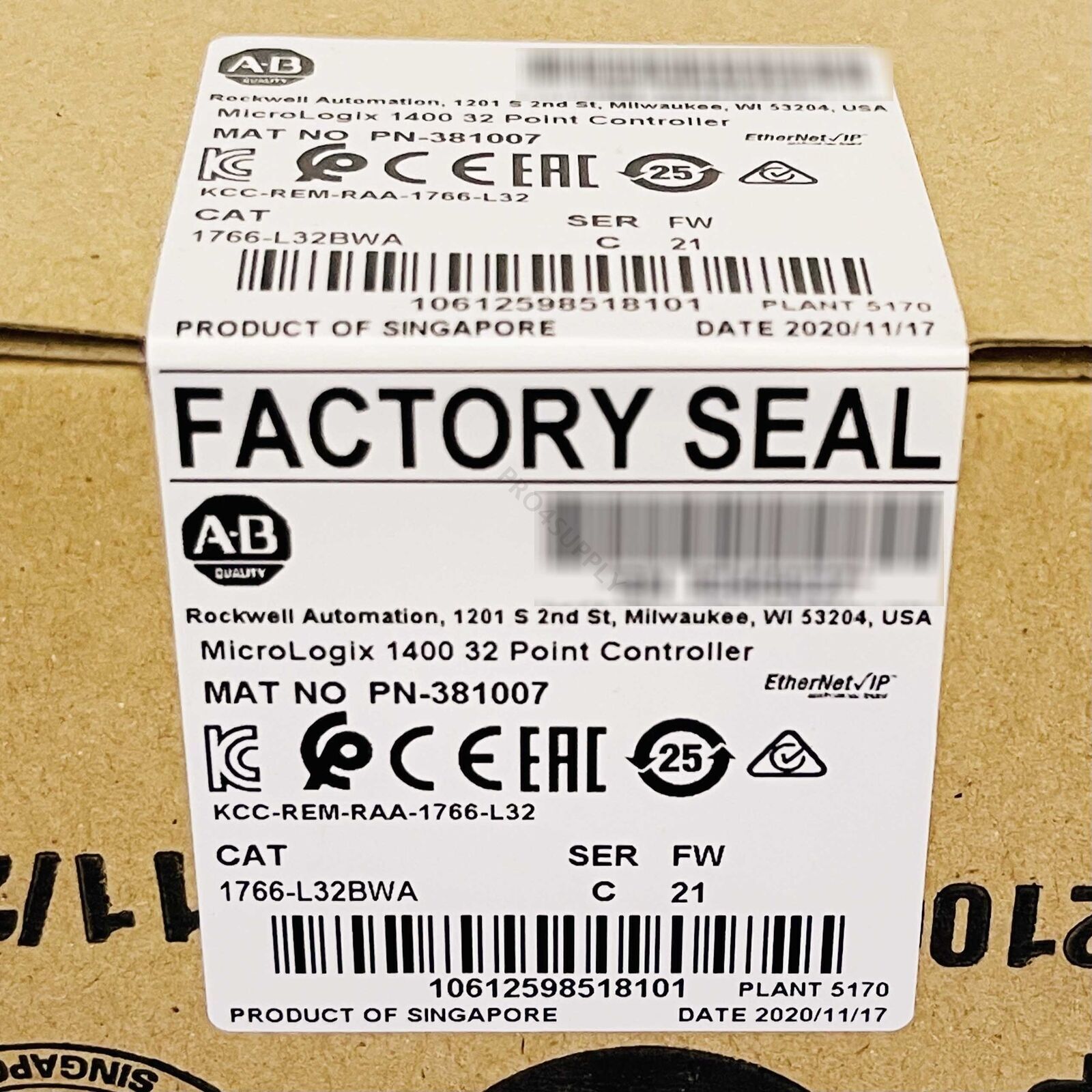 Allen-Bradley 1766-L32BWA MicroLogix 1400 32 Point Controller AB 1766L32BWA Allen-Bradley