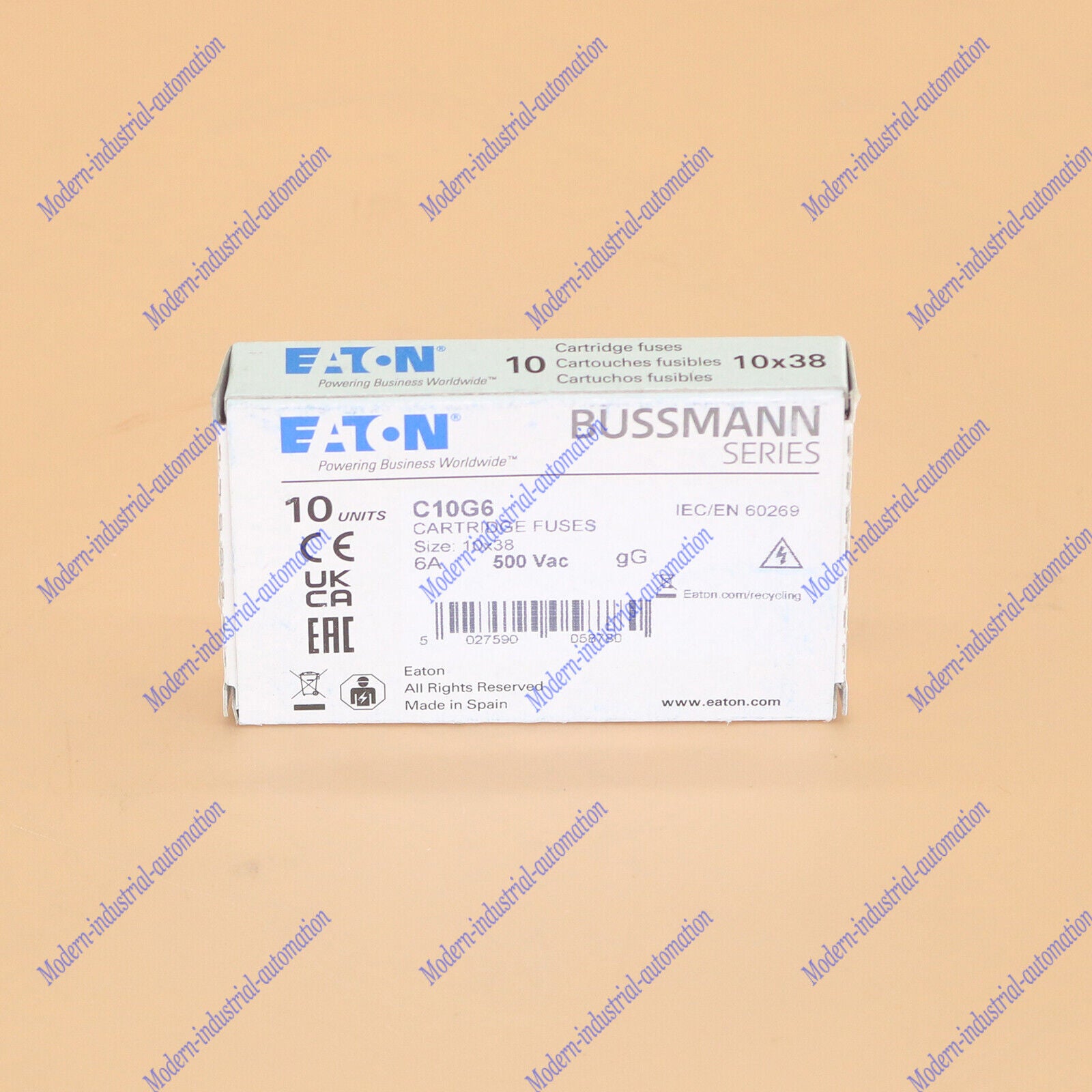 new 10pc eaton Bussmann C10G6 (6Amp) 6A 500Vac Cartridge Fuse 10x38mm - BUSSMANN