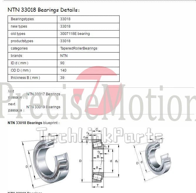 NTN 4T-33018 Tapered Roller Bearing 90x140x39mm #