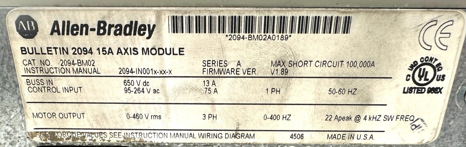 used Allen Bradley 2094-BM02 Kinetix 6000 Servo Drive - ALLEN BRADLEY