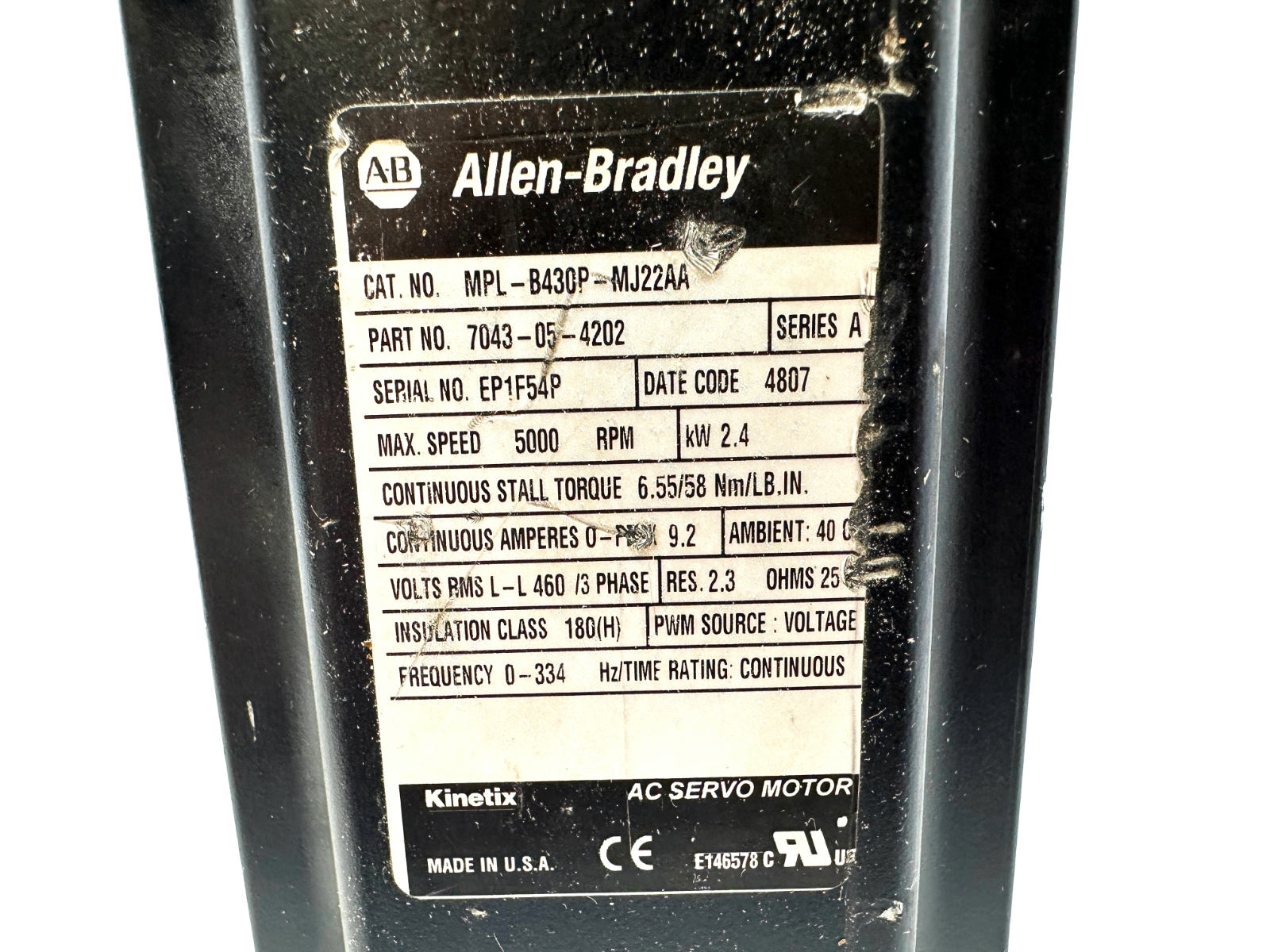 used Allen Bradley MPL-B430P-MJ22AA Servo Motor - ALLEN BRADLEY