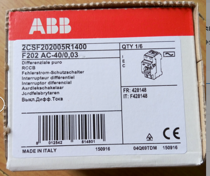 new 1 PCS ABB F202 AC-40/0.03 Residual current protector 2P 40A